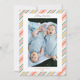 Chic Joyful Stripes Frame Christmas Photo Card シーズンカード