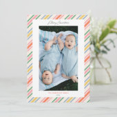 Chic Joyful Stripes Frame Christmas Photo Card シーズンカード (スタンド正面)