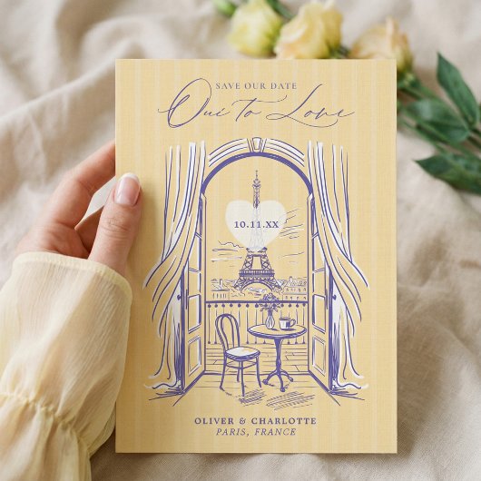 Chic La Dolce Vita Hand Drawn Paris Eiffel Tower  セーブザデート