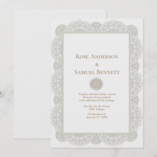 Chic Lace Floral Wedding Invitation 招待状 (正面/裏面)