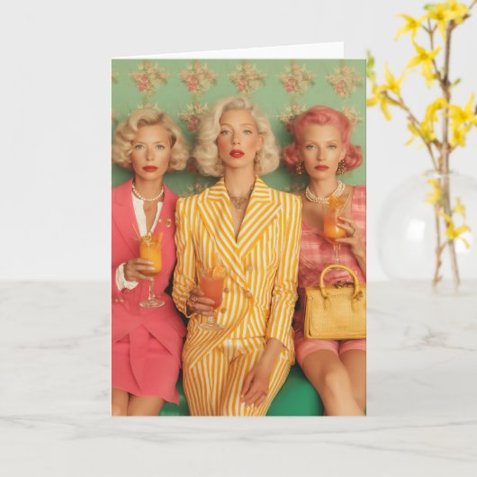 Chic Ladies Retro Cocktail Moment カード (黄色い花)