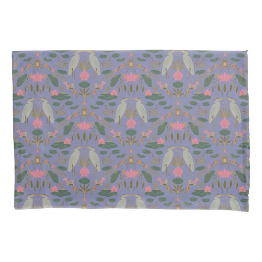 Chic lavender blue Heron Heritage Revival 枕カバー (正面)