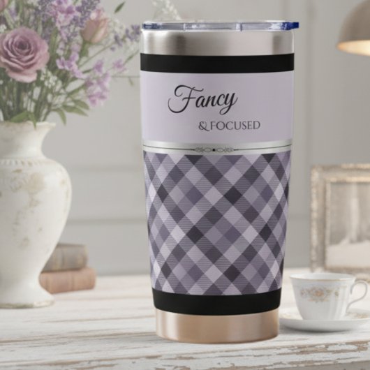 Chic Lavender Boutique Style Plaid Travel Cup 保温保冷タンブラー