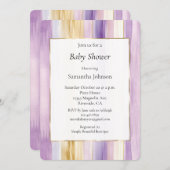 Chic Lavender Purple Gold Stripes Baby Shower 招待状 (正面/裏面)