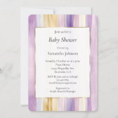 Chic Lavender Purple Gold Stripes Baby Shower 招待状 (正面)