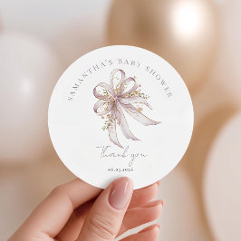 Chic Lavender Ribbon bow baby shower  ラウンドシール
