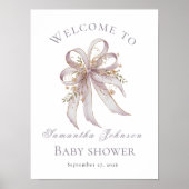 Chic Lavender Ribbon bow baby shower Welcome sign  ポスター (正面)