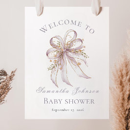 Chic Lavender Ribbon bow baby shower Welcome sign  ポスター