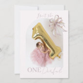 Chic Lavender Ribbon bow First birthday  招待状 (正面)