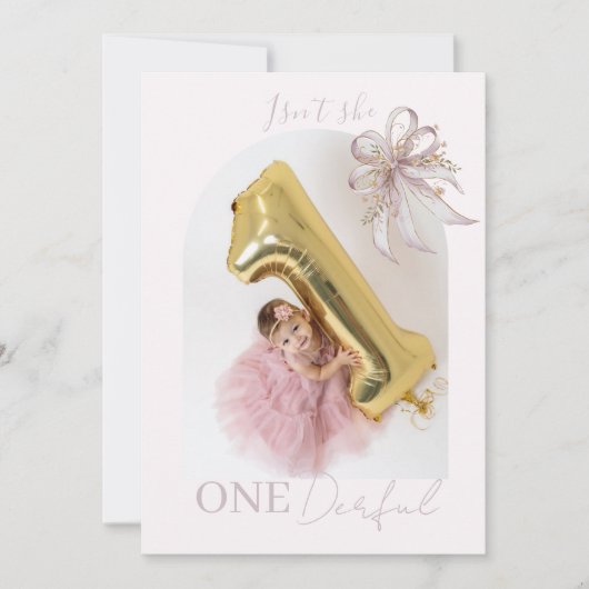 Chic Lavender Ribbon bow First birthday 招待状 (正面)