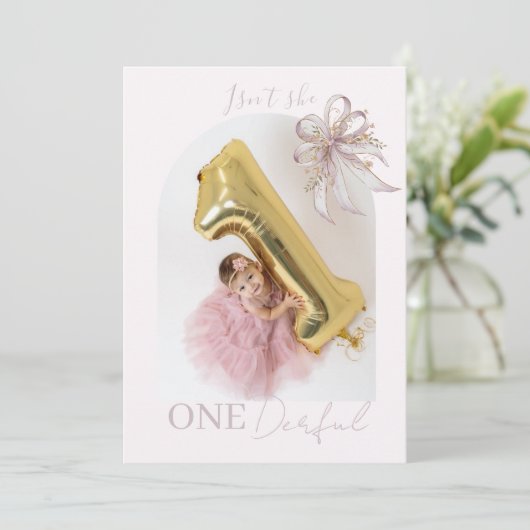 Chic Lavender Ribbon bow First birthday  招待状 (スタンド正面)