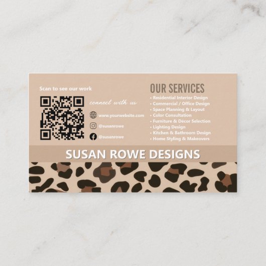 Chic Leopard Black and Beige QR Code Arch Photo 名刺 (裏面)