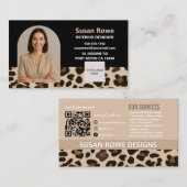 Chic Leopard Black and Beige QR Code Arch Photo 名刺 (正面/裏面)