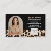 Chic Leopard Black and Beige QR Code Arch Photo 名刺 (正面)