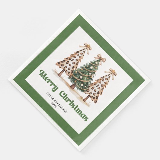 Chic Leopard Christmas Tree Dinner Napkins Custom! (コーナー)