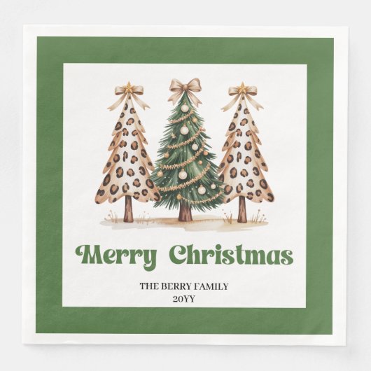 Chic Leopard Christmas Tree Dinner Napkins Custom! (正面)