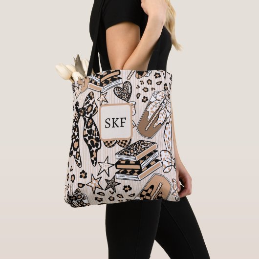 Chic Leopard Coffee Lover Tote Bag Earthtone トートバッグ (クローズアップ)