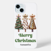 Chic leopard pattern Christmas trees custom name  Case-Mate iPhoneケース (裏面)