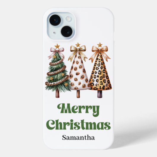 Chic leopard pattern Christmas trees custom name  Case-Mate iPhoneケース (裏面)