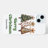 Chic leopard pattern Christmas trees custom name  Case-Mate iPhoneケース (裏面 (横))
