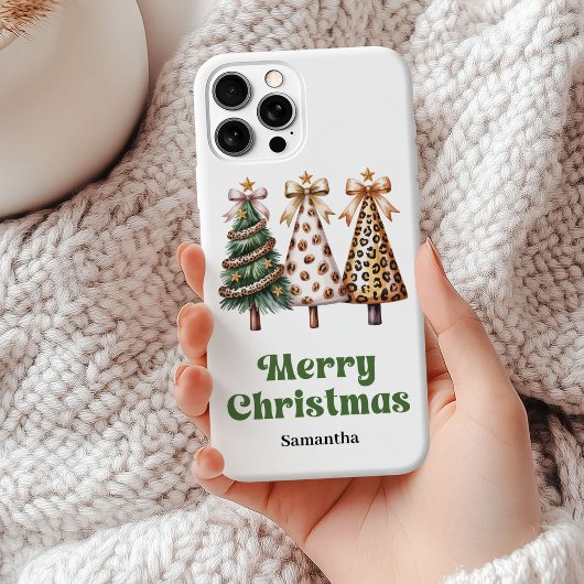 Chic leopard pattern Christmas trees custom name  Case-Mate iPhoneケース