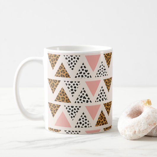 Chic Leopard & Pink Triangle Pattern コーヒーマグカップ (ドーナツ)