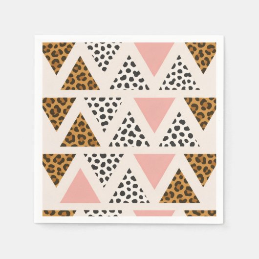 Chic Leopard & Pink Triangle Pattern スタンダードカクテルナプキン (正面)