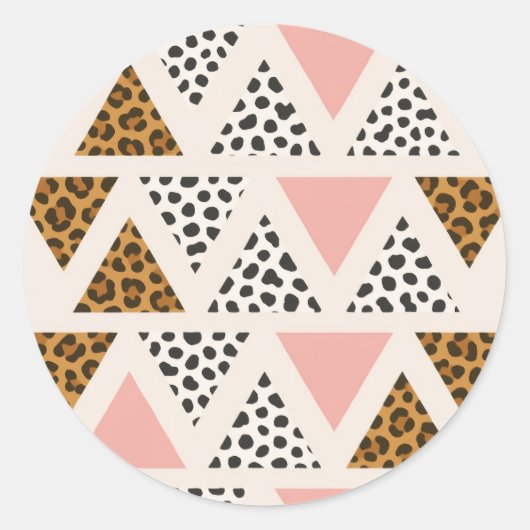 Chic Leopard & Pink Triangle Pattern ラウンドシール (正面)