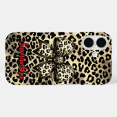 chic leopard print coquette bow monogram Case-Mate iPhoneケース (裏面 (横))