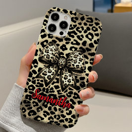 chic leopard print coquette bow monogram iPhone 16ケース