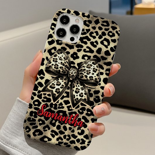 chic leopard print coquette bow monogram Case-Mate iPhoneケース