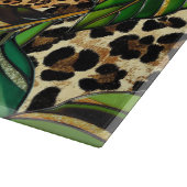chic leopard print monstera leaves monogram glass カッティングボード (角)