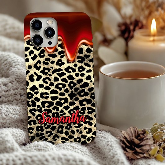 chic leopard print red dripping monogram Case-Mate Case-Mate iPhoneケース