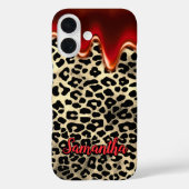chic leopard print red dripping monogram Case-Mate iPhoneケース (裏面)