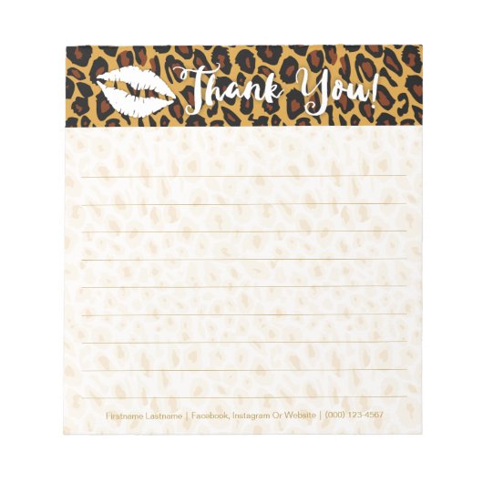 Chic Leopard Print with Lips Thank You Notepad ノートパッド (正面)
