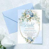Chic Light Blue Peony Gold Accent Bridal Shower 招待状