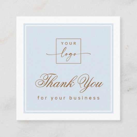 Chic light dusty blue custom logo thank you card スクエア名刺 (正面)