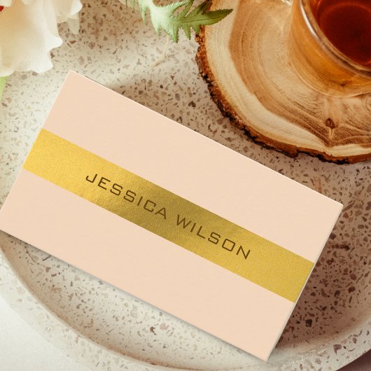 Chic light orange pastel gold frame business card 名刺