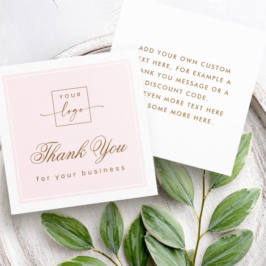 Chic light pink custom logo thank you card スクエア名刺