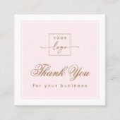 Chic light pink custom logo thank you card スクエア名刺 (正面)