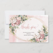 Chic Light Pink Floral Eucalyptus Thank You Card サンキューカード (正面)