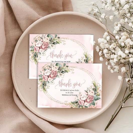 Chic Light Pink Floral Eucalyptus Thank You Card サンキューカード