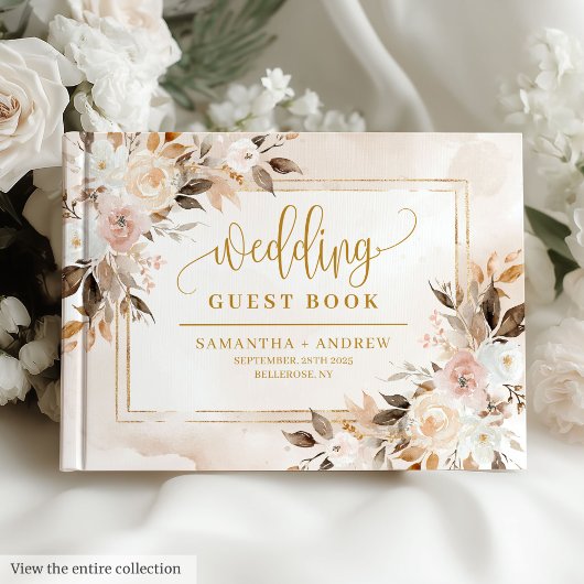 Chic Light Pink Gold Frame Fall Wedding Guest Book ゲストブック