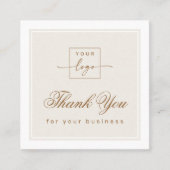 Chic light tan brown custom logo thank you card スクエア名刺 (正面)
