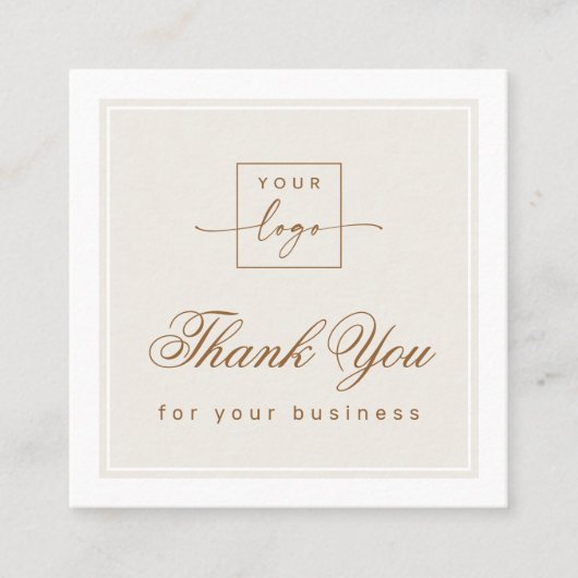 Chic light tan brown custom logo thank you card スクエア名刺 (正面)