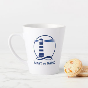 Chic Lighthouse With Your BoatまたはName 2 Sided カフェラテマグ