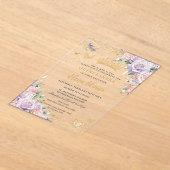 Chic Lilac Blush Floral Roses Quinceanera Sweet 16 アクリル招待状 (レイダウン)