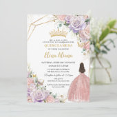 Chic Lilac Pink Floral Roses Quinceanera Sweet 16 招待状 (スタンド正面)