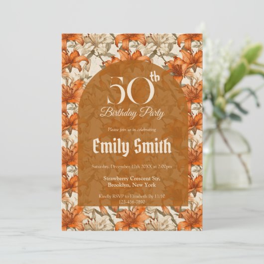 Chic Lilies Accent 80Th Birthday 招待状 (スタンド正面)