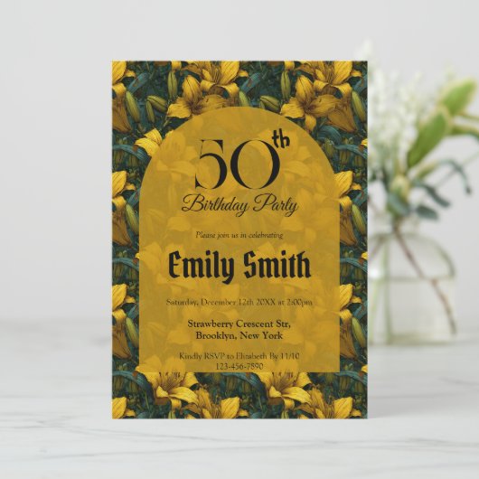 Chic Lilies Charm 60Th Birthday 招待状 (スタンド正面)